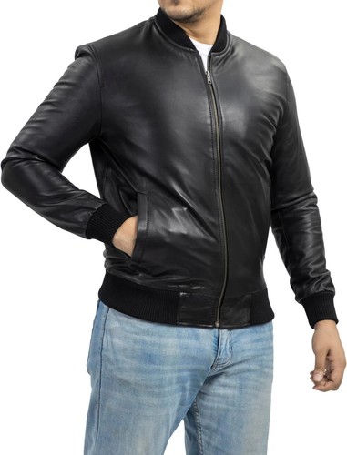 Blouson bomber cuir noir - bomber, en