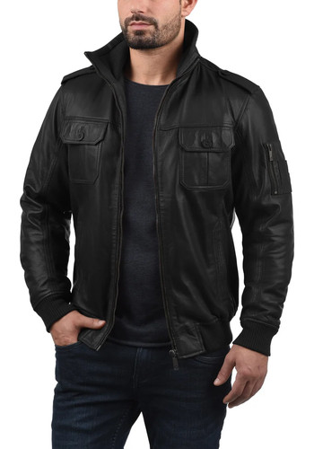 Blouson cuir bombardier - , noir