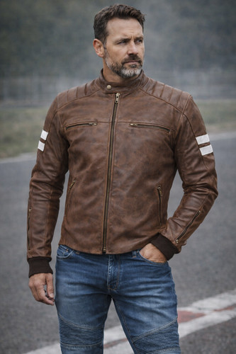 Blouson moto cuir marron homme - moto,