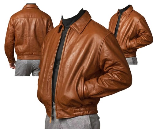 Blouson bomber cuir marron - en,