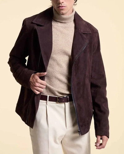 Blouson cuir marron homme - , pur