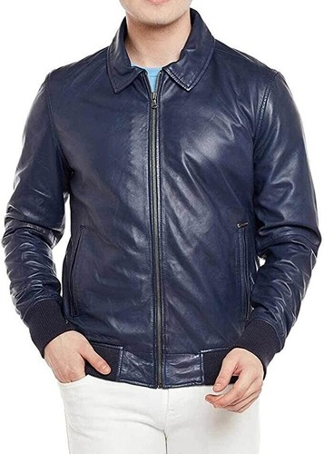 Blouson bomber col - en, cuir